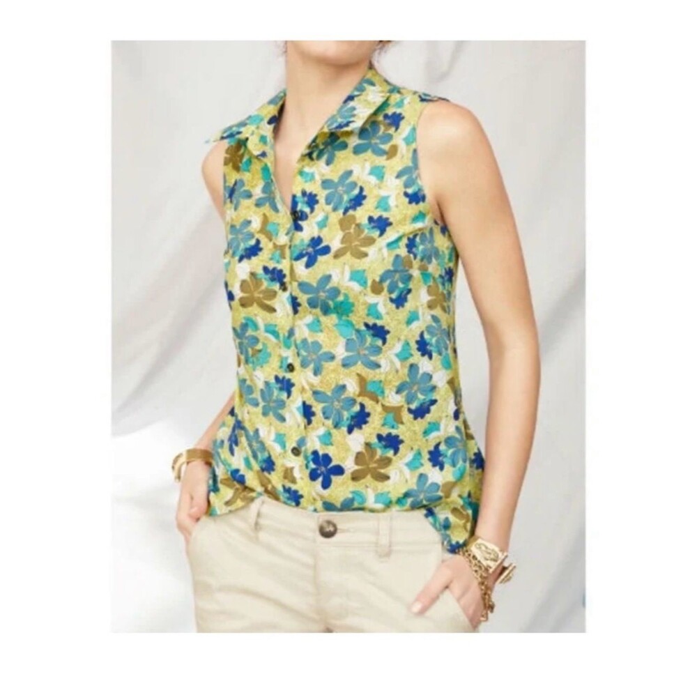 CAbi Floral Wish Peplum Sleeveless Button Front Top Size Medium *FLAW - Picture 2 of 14